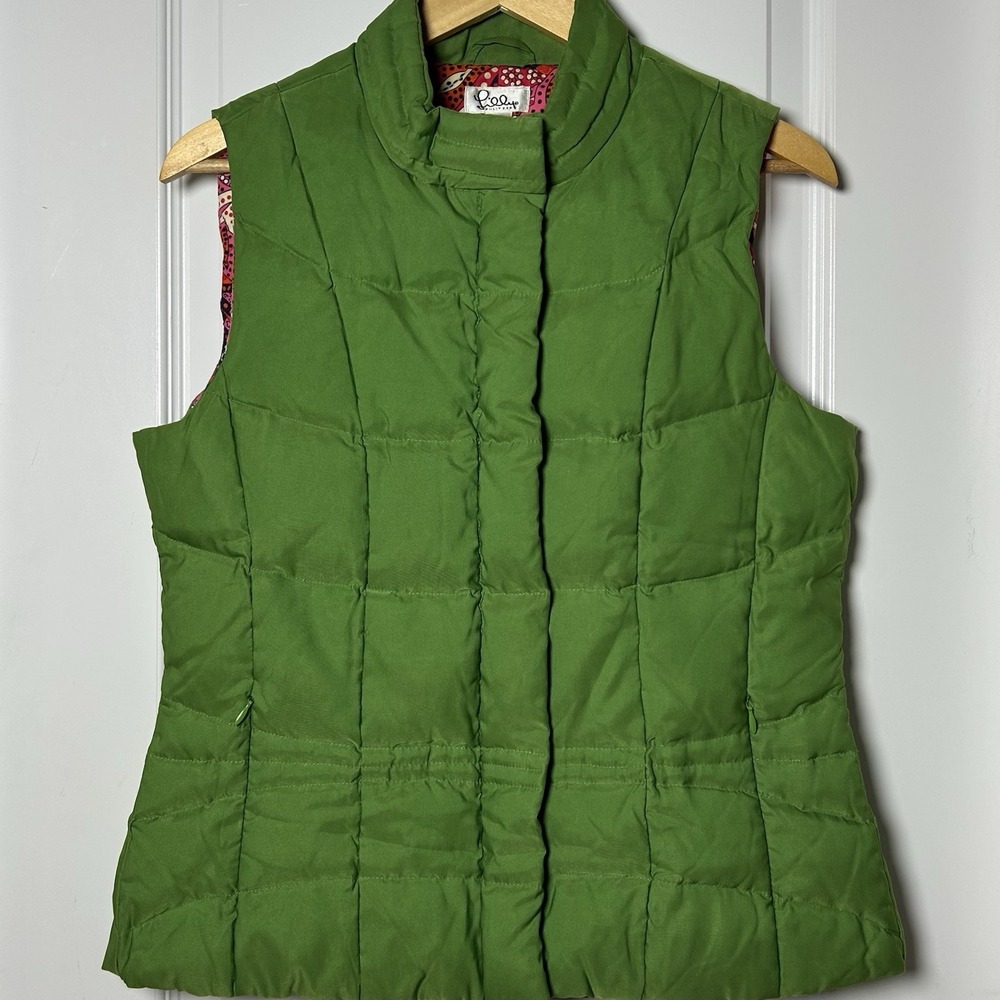 Lilly Pulitzer Vintage 90s Down Blend Filled Bright Green Snap Front Puffer Vest